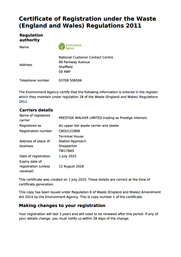 Environment Agency certificate of registration